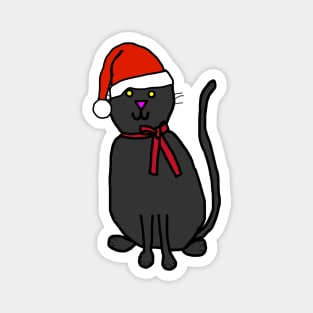 Christmas Kitty Cat Wearing Ribbon and Santa Hat Magnet