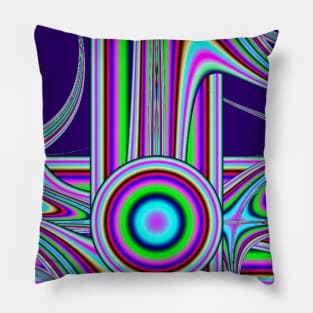 Trippy Multicolor Striped Circle and Curves Fractal Design Pillow