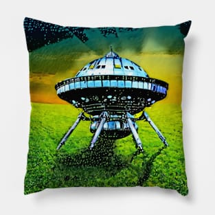 Cool UFO on lawn Pillow