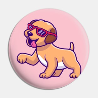 Cute Dog Walking With Glasses Cartoon Pin