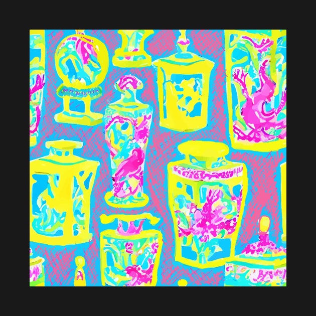 Neon colors chinoiserie jars by SophieClimaArt