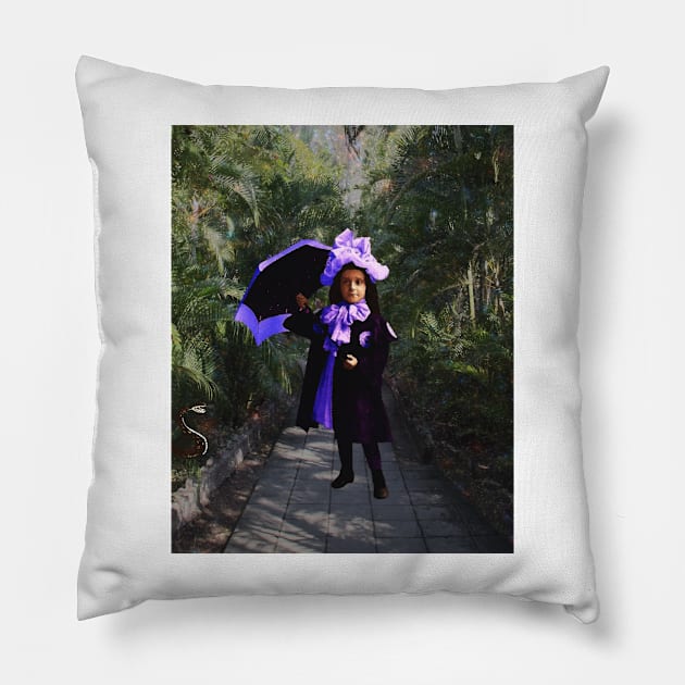 Parasol Girl in the Garden Pillow by Loveday101