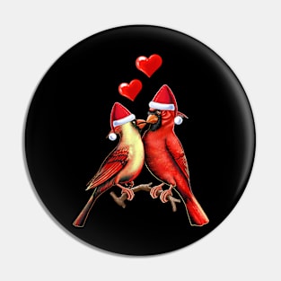 Red Cardinal birds in love Christmas Pin