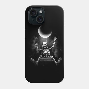 Skeleton swinging under moon and making rock hand symbols Phone Case