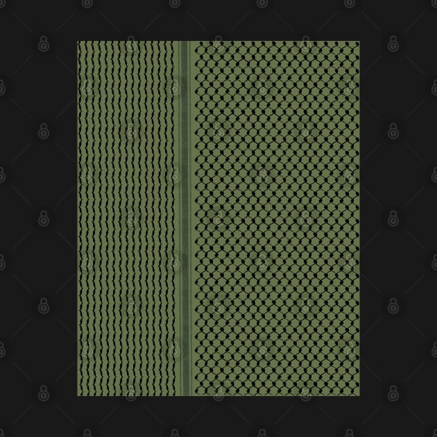 Palestinian Hatta Kufiya Folk Pattern #2-Olive Green, Palestine Arabic Traditional Keffiyeh Design by QualiTshirt