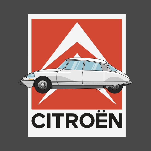 Citroen DS White Illustration by Burro Wheel