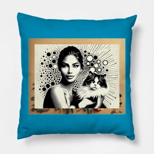 Graceful Woman with Furry Cat--line drawing Pillow