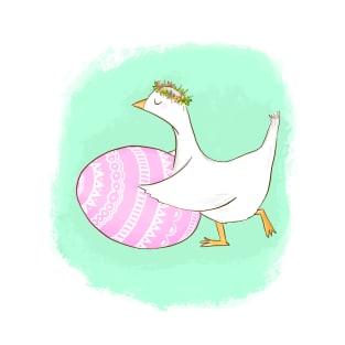 Cute Easter Goose Illustration with Floral Crown T-Shirt