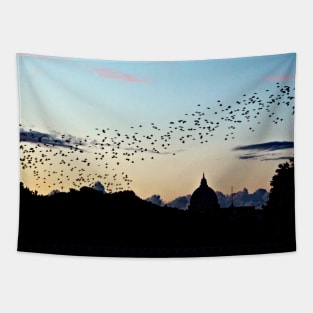 Murmuration Starlings Flock Birds Sunset Rome Italy Tapestry