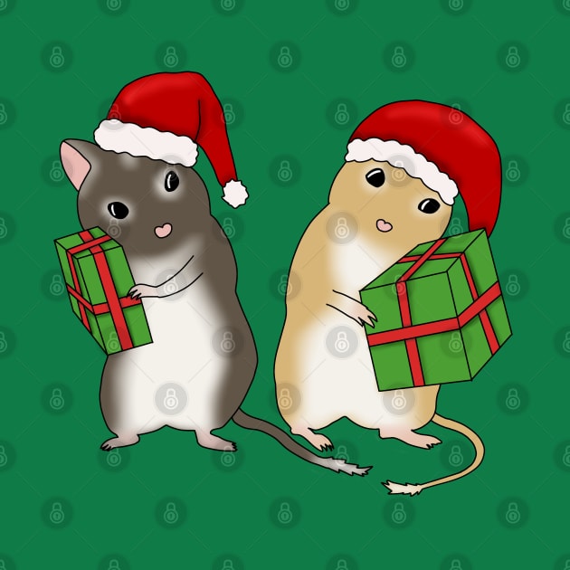 Two cute gerbils with Christmas hats and presents by Becky-Marie