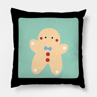 Cute Gingerbread Man With a Blue Bow Smiling Pillow
