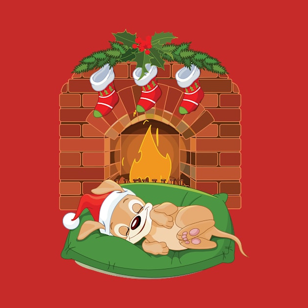 Christmas Puppy Near Fireplace by DogsandCats