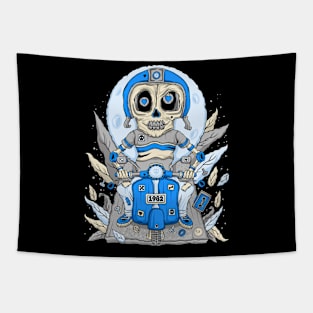 Skeleton Blue Helmet Scooter Forest Hearts Leaves Ride Along Tapestry