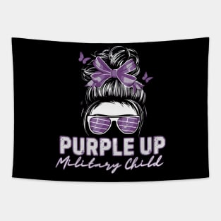 Purple up for military kids Messy bun Military child Month Tapestry