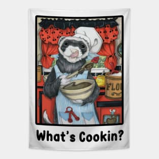Chef Ferret - What's Cookin? - Black Outlined Design Tapestry