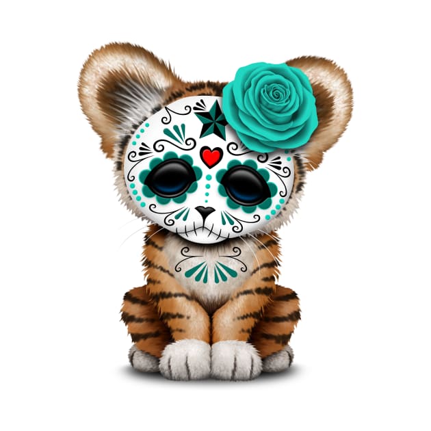 Blue Day of the Dead Sugar Skull Tiger Cub by jeffbartels