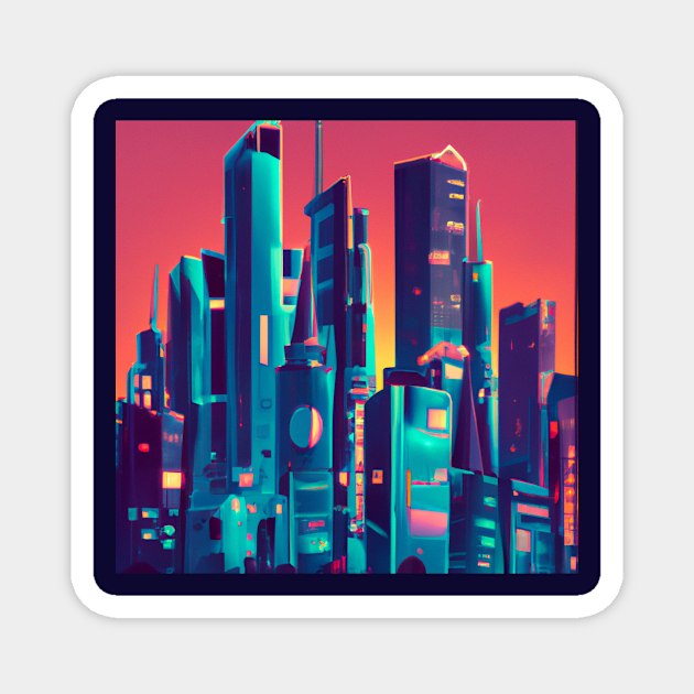 Retro futuristic City Magnet by retroprints