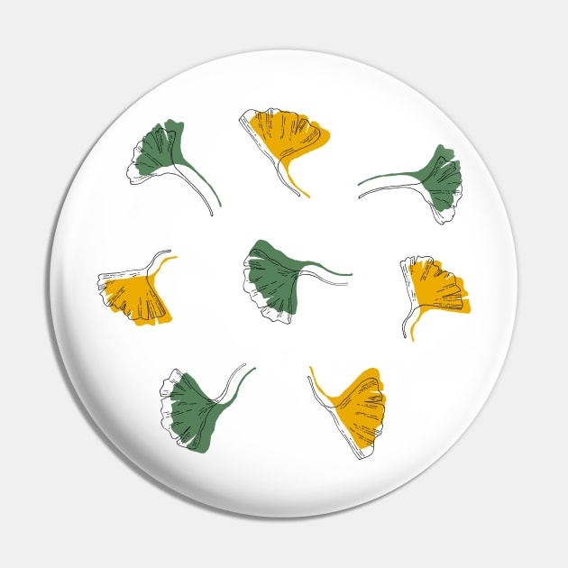 Ginkgo Biloba leaves offset - Green and Yellow Pin by PrintablesPassions