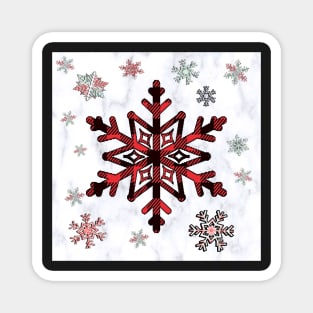 Cabin Vibes: Winter Snowflake Pattern Buffalo Red, Green and White, Wintertime Design Flannel Graphic Cozy Christmas Magnet