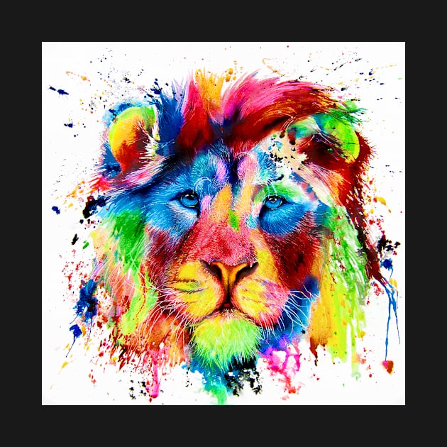 Neon Lion - colourful semi abstract - big cat - ink spatter painting by Mightyfineart