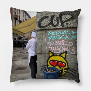 Cook Street Art Cat Graffiti Navigli Milano Italy Pillow