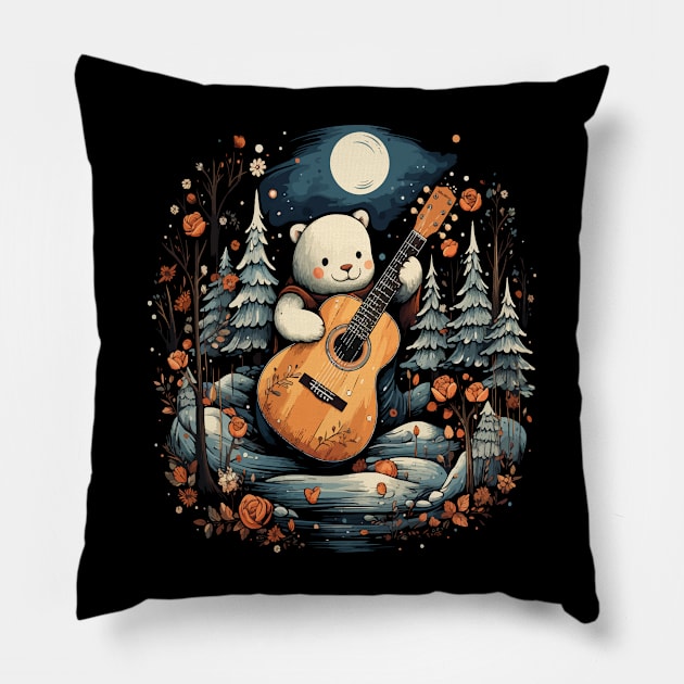 Winter Playing Guitar Pillow by JH Mart