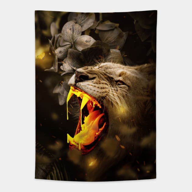 Gold Lion Tapestry by milos_creative_art