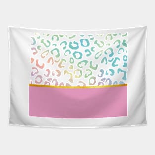 Pink rainbow leopard print, golden lining Tapestry