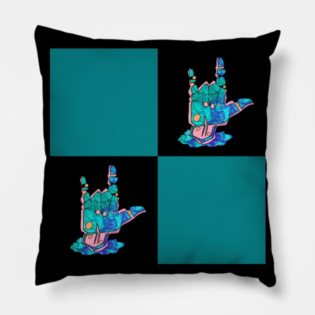 I Love You - Sign Language Teal Pattern Pillow by v_art9