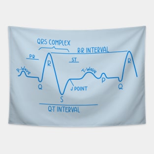 Hand Drawn Normal Electrocardiogram Blue Tapestry