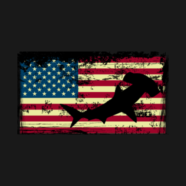 Hammerhead Shark USA Flag 4th Of July Fourth Vintage Hammerhead Shark