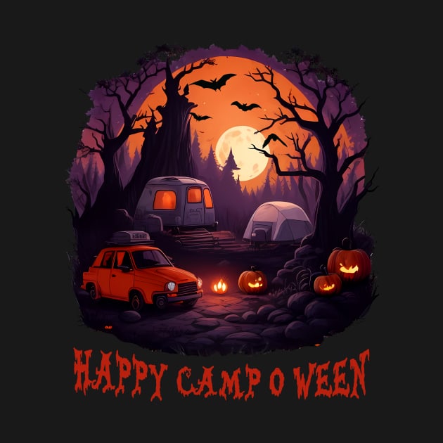 Happy Camp O Ween Camping Halloween Costume Pumpkin by Sky full of art