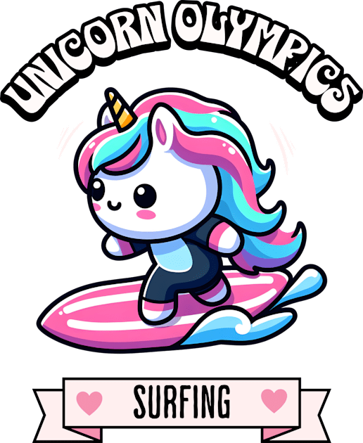 Surfing Unicorn Olympics 🏄🏼🦄 - Hang Ten with Cuteness! Kids T-Shirt by Pink & Pretty