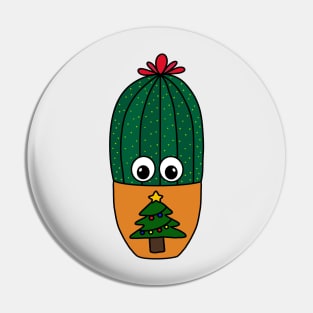 Cute Cactus Design #317: Cactus In Christmas Tree Pot Pin