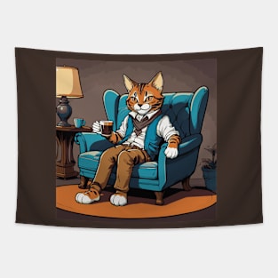 Bengal Cat Savoring Hot Chocolate Tapestry