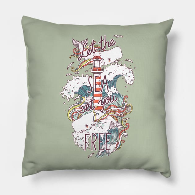 Whales and waves Pillow by Freeminds