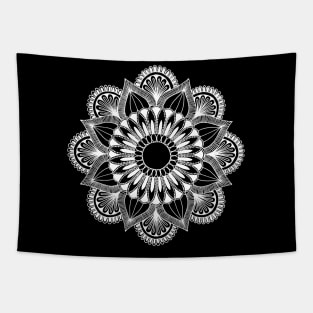 Flower Mandala (white on black) Tapestry