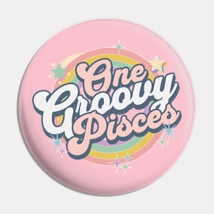 One Groovy Pisces Cute Retro Design in Pastel Colors Pin