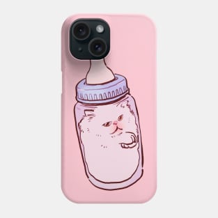 cute baby milk bottle white persian cat pink pastel Phone Case