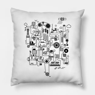 Rube Goldberg Machine Engineering Blueprint Black Pillow