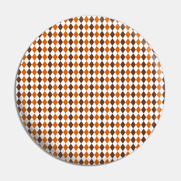 Brown Orange and White Argyle Pattern Diamond Checks Pin by squeakyricardo