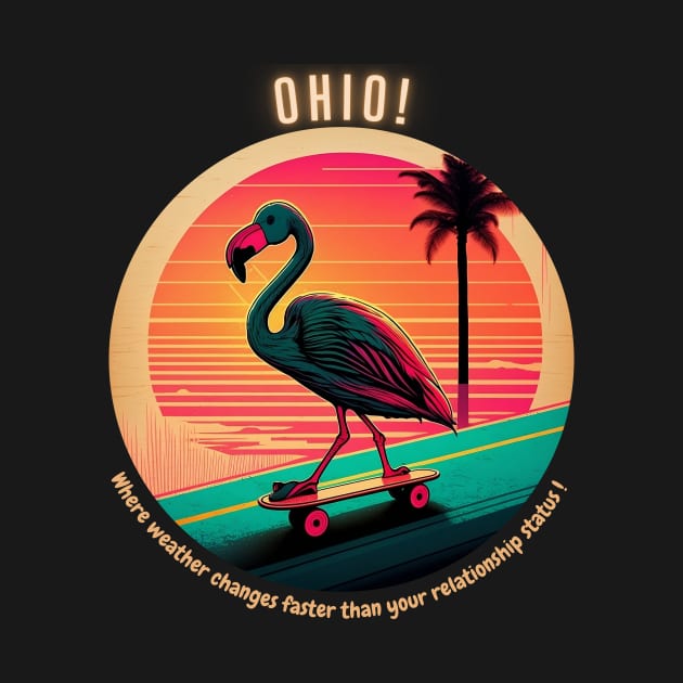 funny bird skateboarding in ohio vintage sunset T-shirt by teecraft studio