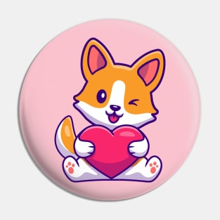 Cute Corgi Dog Holding Heart Cartoon Pin