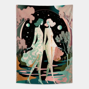 Lovers in the Woods - Two Women Walking Through a Beautiful Forest Landscape Tapestry