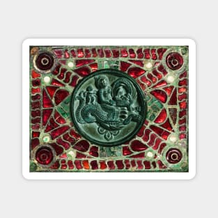 NEREID AND CHERUB RIDING A SEA DRAGON WITH RED GREEN MOTHER OF PEARLS Magnet