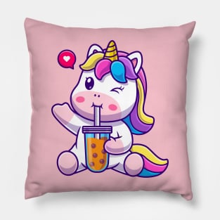 Cute Unicorn Drink Boba Milk Tea Cartoon Pillow