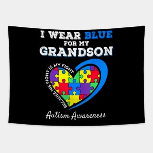 Grandma Grandpa I Wear Blue For My Grandson Autism Awareness Tapestry