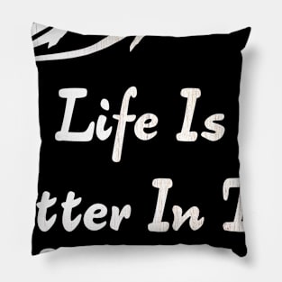 Life Is Better In The Mountains Minimalist Mountain Range Design With Wood Texture Pillow