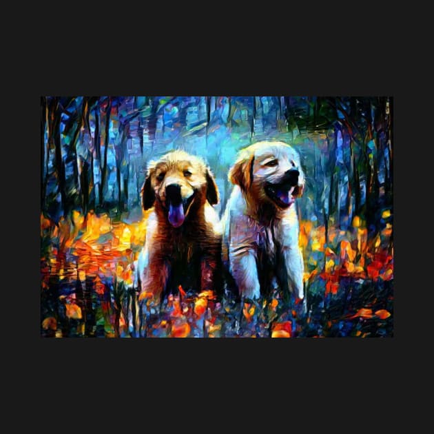 Golden Labrador Puppies - Autumn Colors Background by BubbleMench