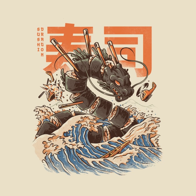 Great Sushi Dragon - Great Wave by Ilustrata